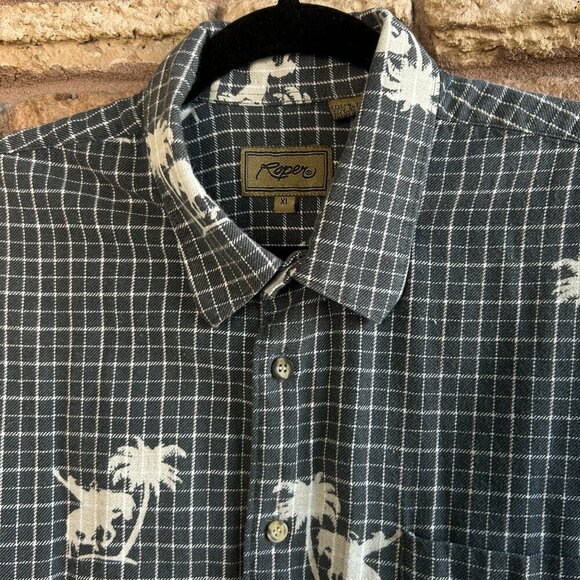 Roper Western Gray Bucking Bronco Plaid Short Sleeve shirt Size XL - Picture 3 of 7